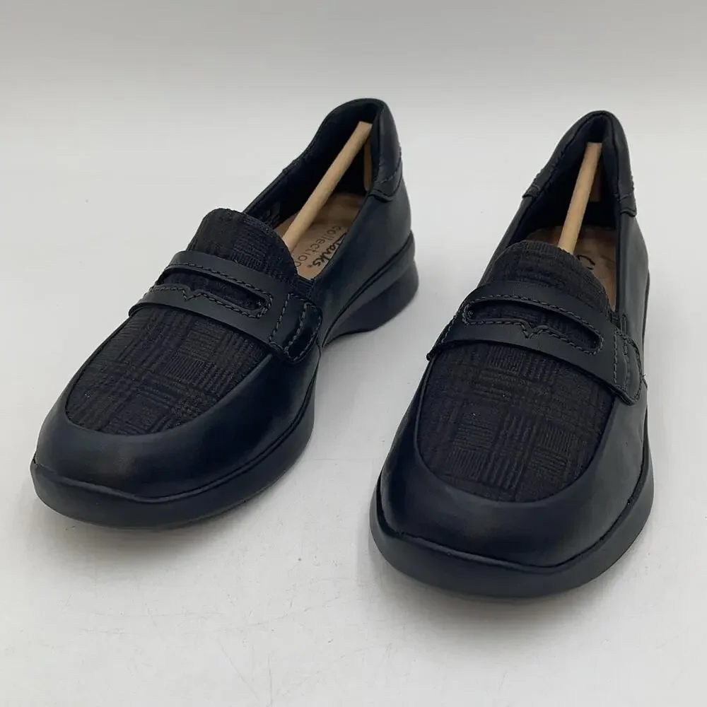 Clarks Ellowyn Penny Shoes Womens Black Leather Loafer Slip On Comfort Size 5 M